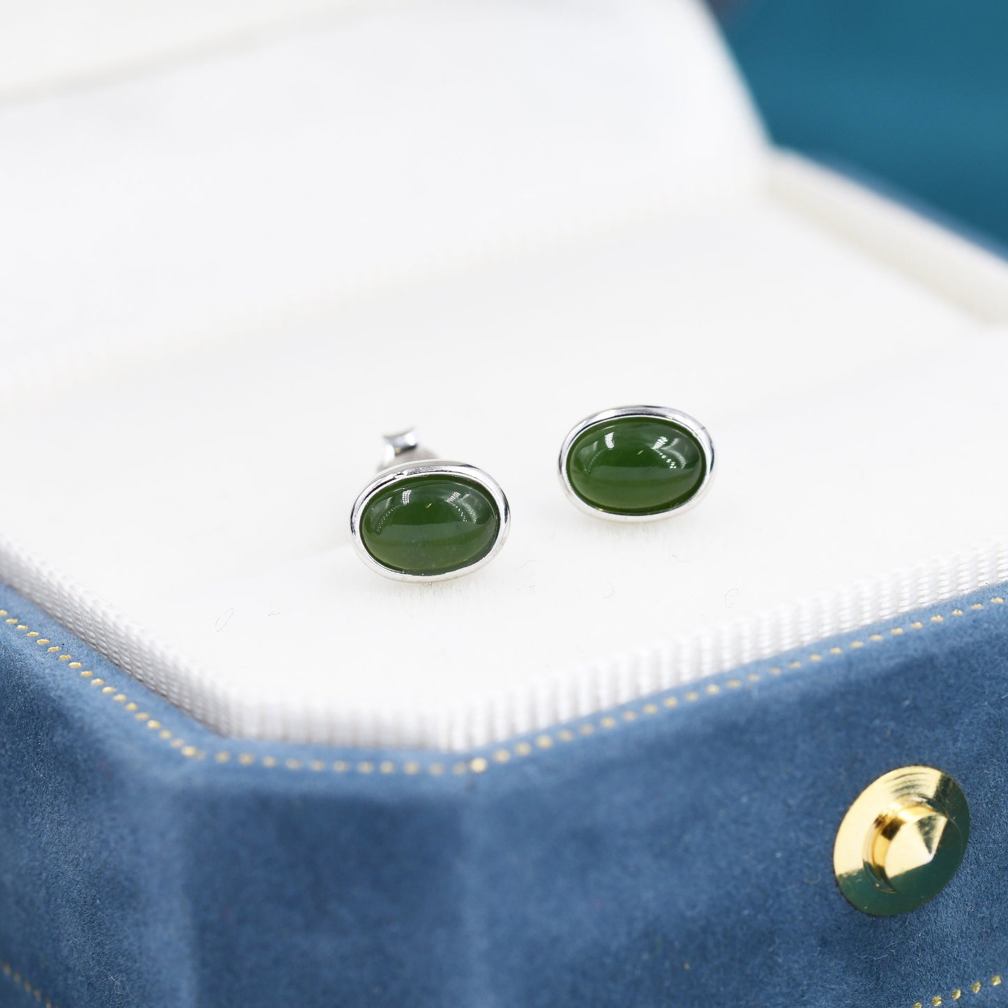 Genuine Green Japer Jade Stone Oval Stud Earrings in Sterling Silver, Jade Stud, Natural Jade Gemstones,  Bezel, Minimalist  Earrings