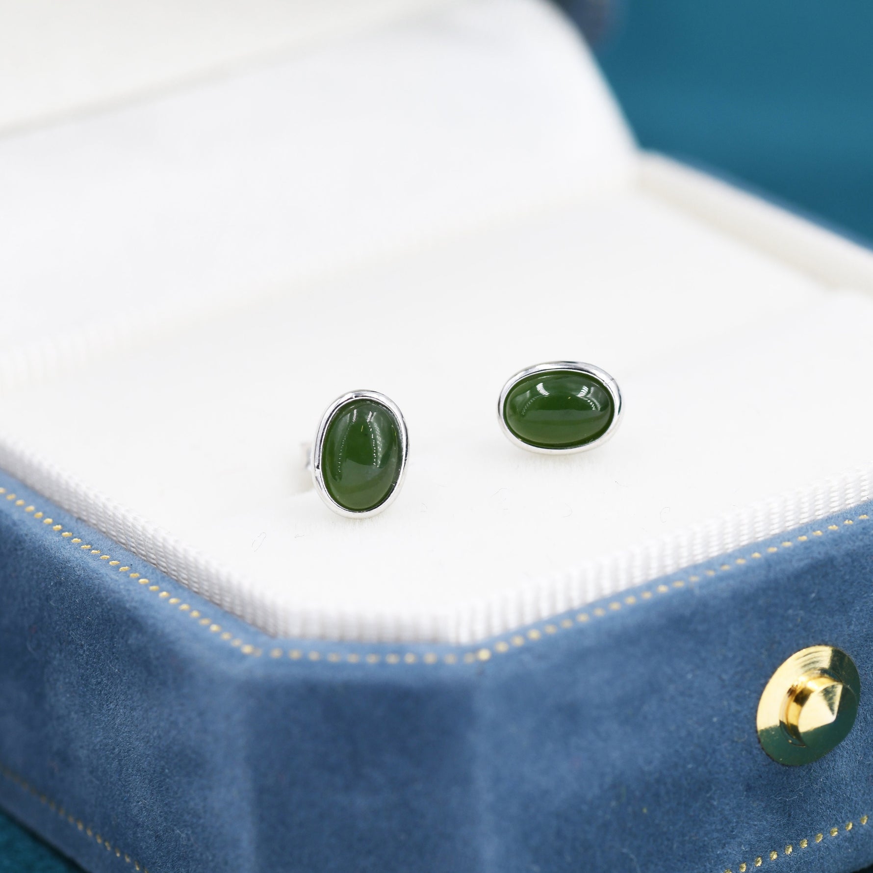 Genuine Green Japer Jade Stone Oval Stud Earrings in Sterling Silver, Jade Stud, Natural Jade Gemstones, Bezel, Minimalist Earrings