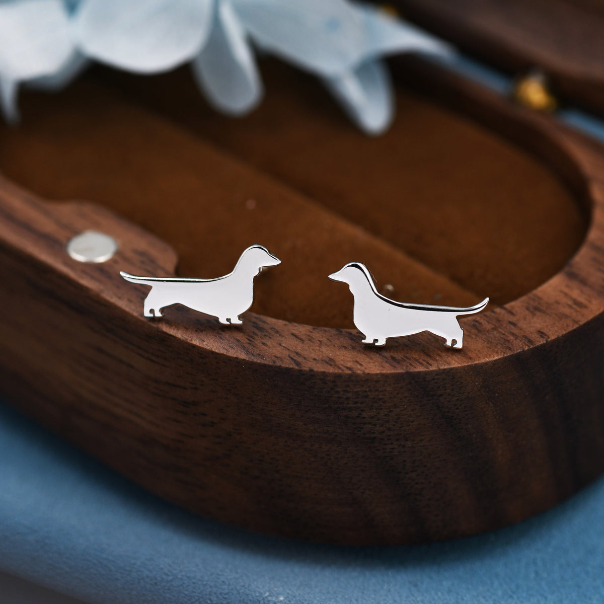 Sausage Dog Stud Earrings in Sterling Silver, Silver or Gold, Dachshund Dog Earrings, Dog Earrings, Silver Dog Earrings