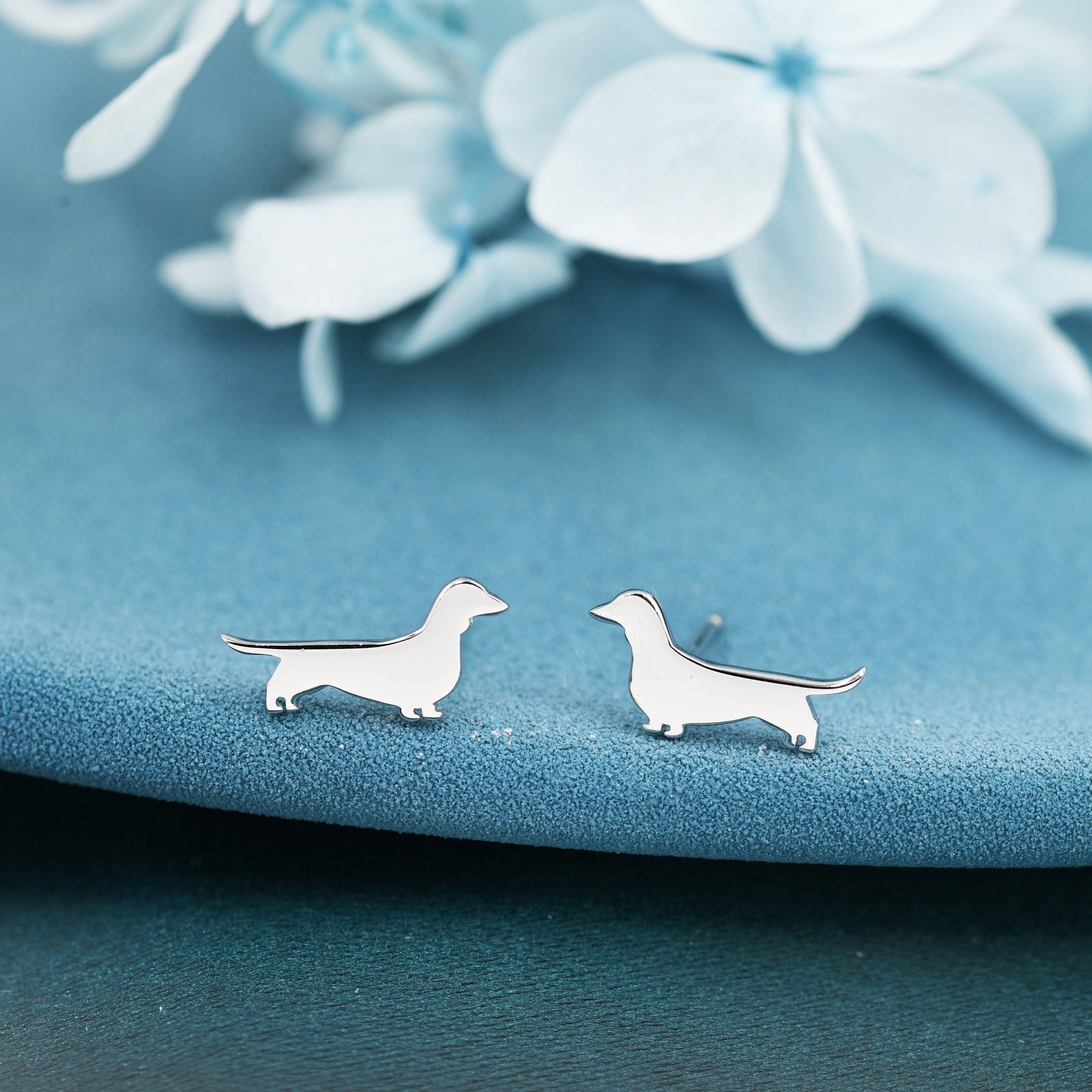 Sausage Dog Stud Earrings in Sterling Silver Silver or Gold Dachshun Silver Rain Silver