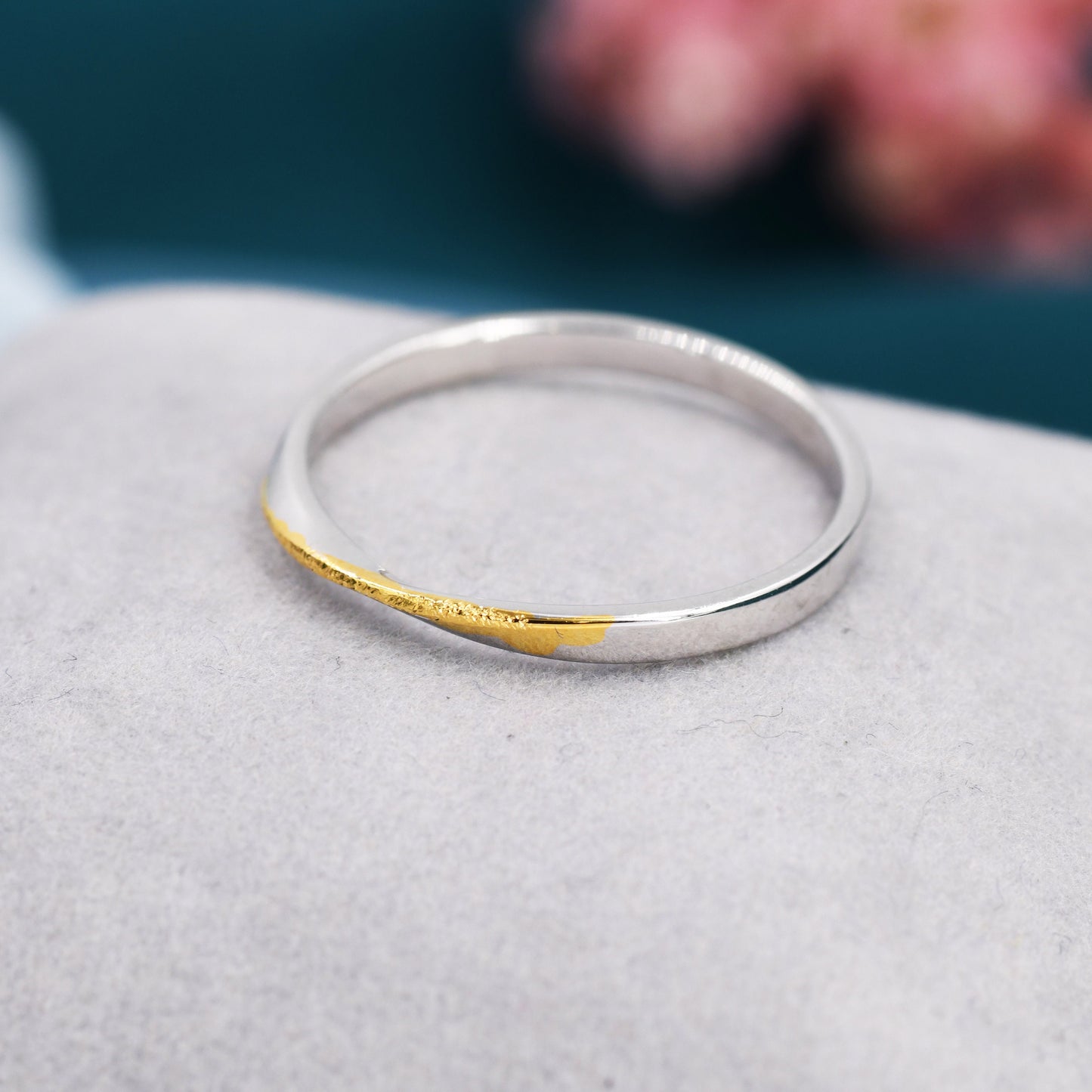 Mobius Ring in Sterling Silver with Partial Gold Coating, Mobius Strip Ring, Silver Mobius Circle Ring, Infinity Ring, US 5 6 7 8 Size