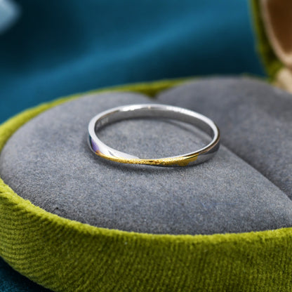 Mobius Ring in Sterling Silver with Partial Gold Coating, Mobius Strip Ring, Silver Mobius Circle Ring, Infinity Ring, US 5 6 7 8 Size