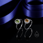 Genuine Citrine and CZ Halo Ring in Sterling Silver, Natural Citrine Stone Ring, Stacking Rings, US 5-8