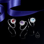 Genuine Garnet and CZ Halo Ring in Sterling Silver, Natural Garnet Stone Ring, Stacking Rings, US 5-8