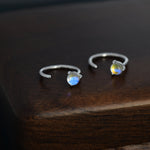 Moonstone Huggie Hoop Earrings in Sterling Silver, Tiny Moonstone Open Hoops, Pull Through Threaders, Half Hoops, C Shape Hoops