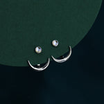Crescent Moon and Moonstone Ear Jacket in Sterling Silver, Moon Front and Back Earrings in Sterling Silver, Moonstone Earrings