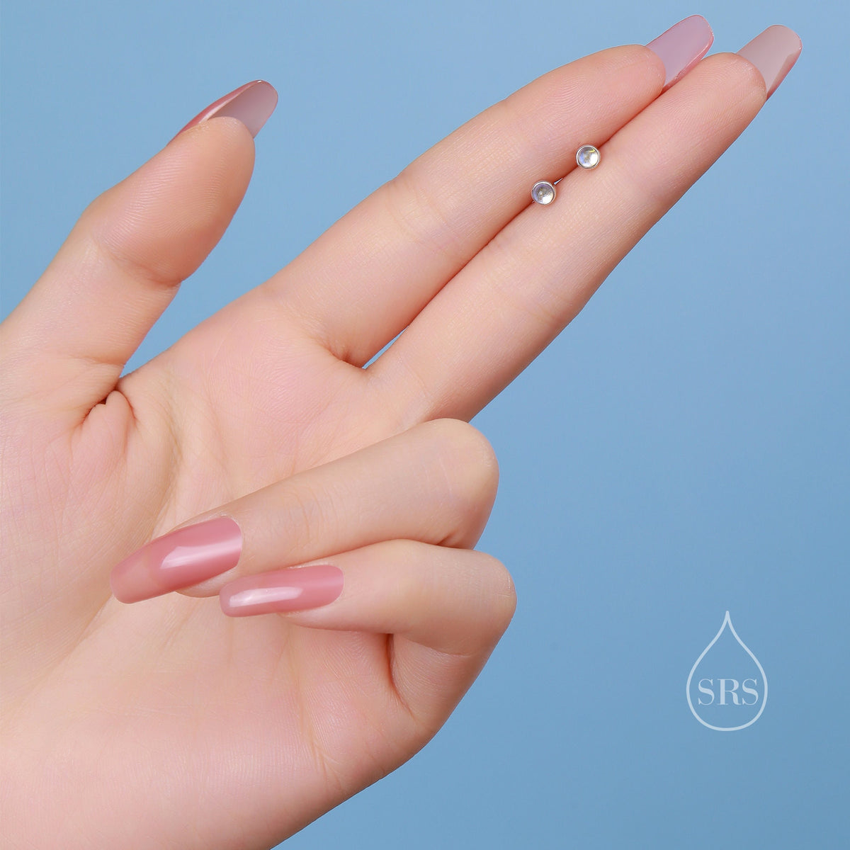 Moonstone Stud Earrings in Sterling Silver, Bezel, Aurora Stone Stud Earrings, 3mm Aurora Crystal Dot Earrings, lab-created moonstone