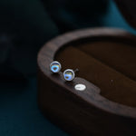 Moonstone Stud Earrings in Sterling Silver, Bezel, Aurora Stone Stud Earrings, 3mm Aurora Crystal Dot Earrings, lab-created moonstone