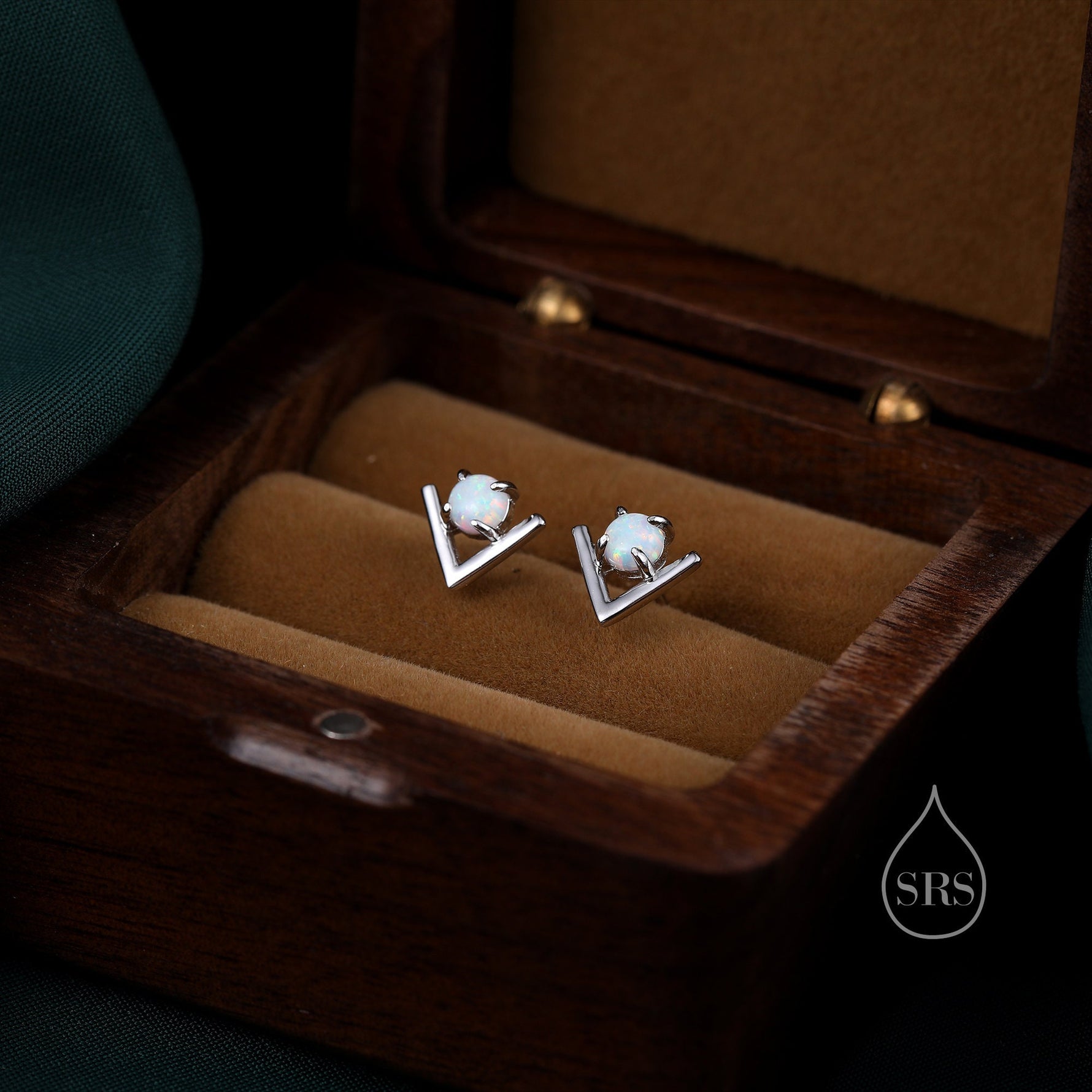 Sterling Silver Opal Chevron Stud Earrings, V shape Opal Earrings, Geometric Opal Earrings, Lab Opal Studs