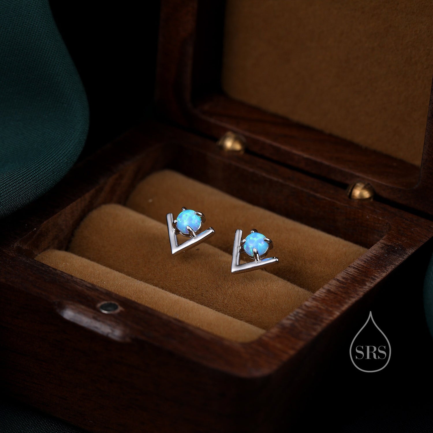 Sterling Silver Blue Opal Chevron Stud Earrings, V shape Opal Earrings, Geometric Opal Earrings, Lab Opal Studs