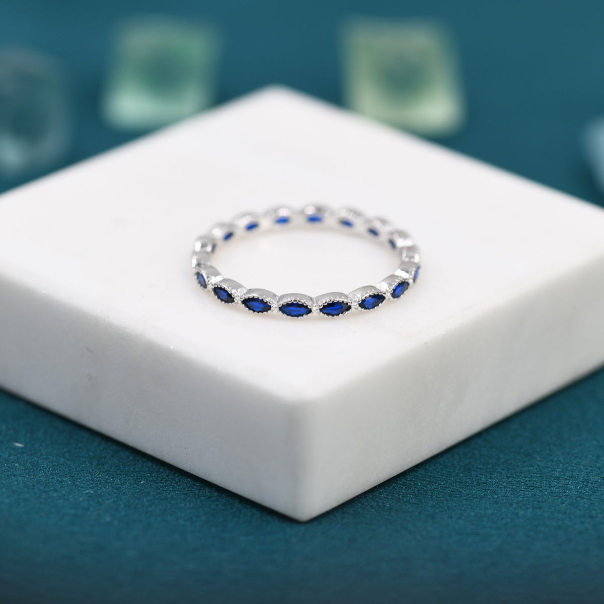 Sapphire Blue Marquise CZ Eternity Ring