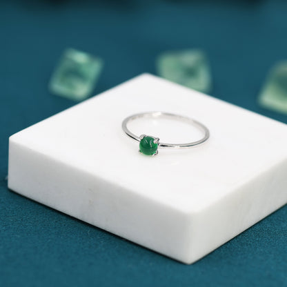 Genuine Green Onyx Ring in Sterling Silver, US 5 - 8, Natural Green Onyx Stone Ring,  Four Prong Solitaire Ring