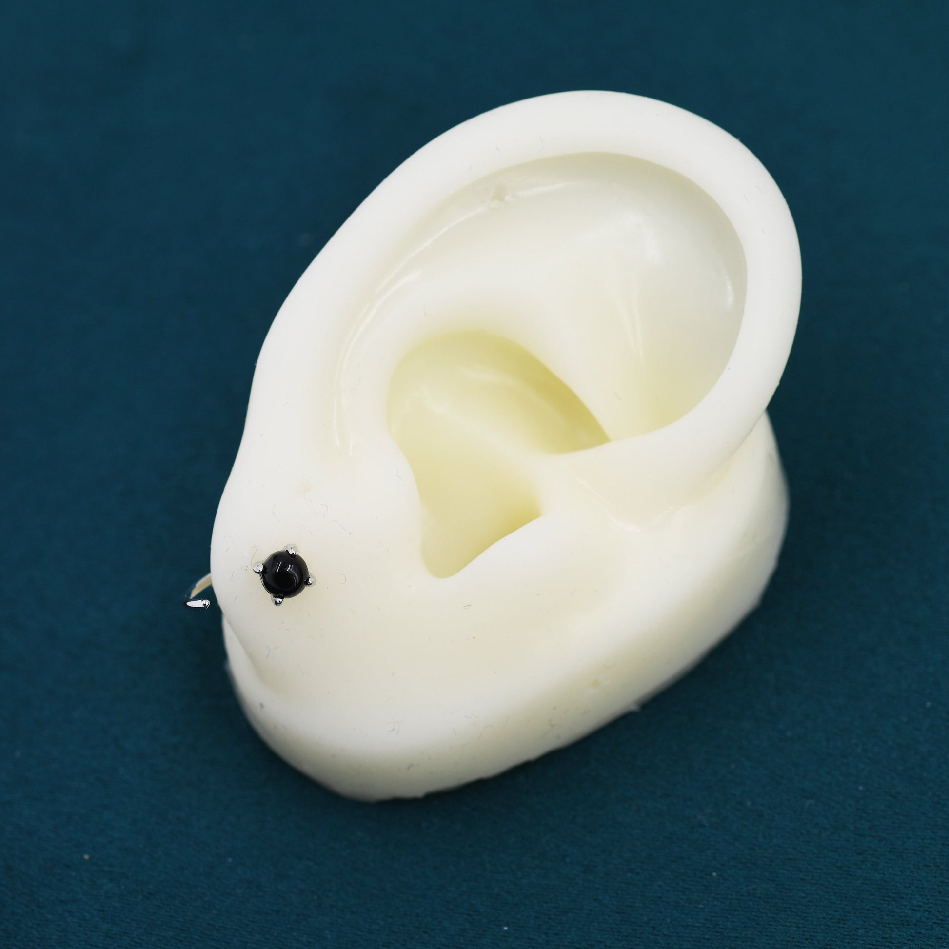 Black Onyx Huggie Hoop Earrings in Sterling Silver, 4mm Genuine Black Onyx Open Hoops, Pull Through Threaders, Half Hoops, C Shape Hoops