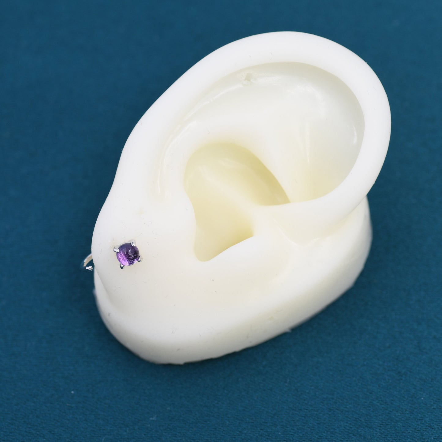 Purple Amethyst Huggie Hoop Earrings in Sterling Silver, 4mm Genuine Amethyst Open Hoops, Pull Through Threaders, Half Hoops, C Shape Hoops