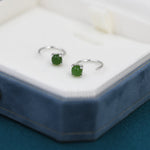 Genuine Jade Crystal Huggie Hoop Earrings in Sterling Silver, 4mm Natural Jade Open Hoops, Pull Through Threaders, Half Hoops, C Shape Hoops