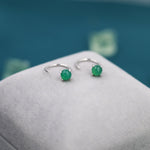Genuine Green Onyx Huggie Hoop Earrings in Sterling Silver, 4mm Natural Green Onyx Open Hoops, Pull Through Threaders, Half Hoops, C Shape