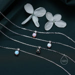 Tiny Pink Opal Pendant Necklace in Sterling Silver, 5mm Lab Opal Necklace, Single Opal Necklace, Fire Opal Necklace