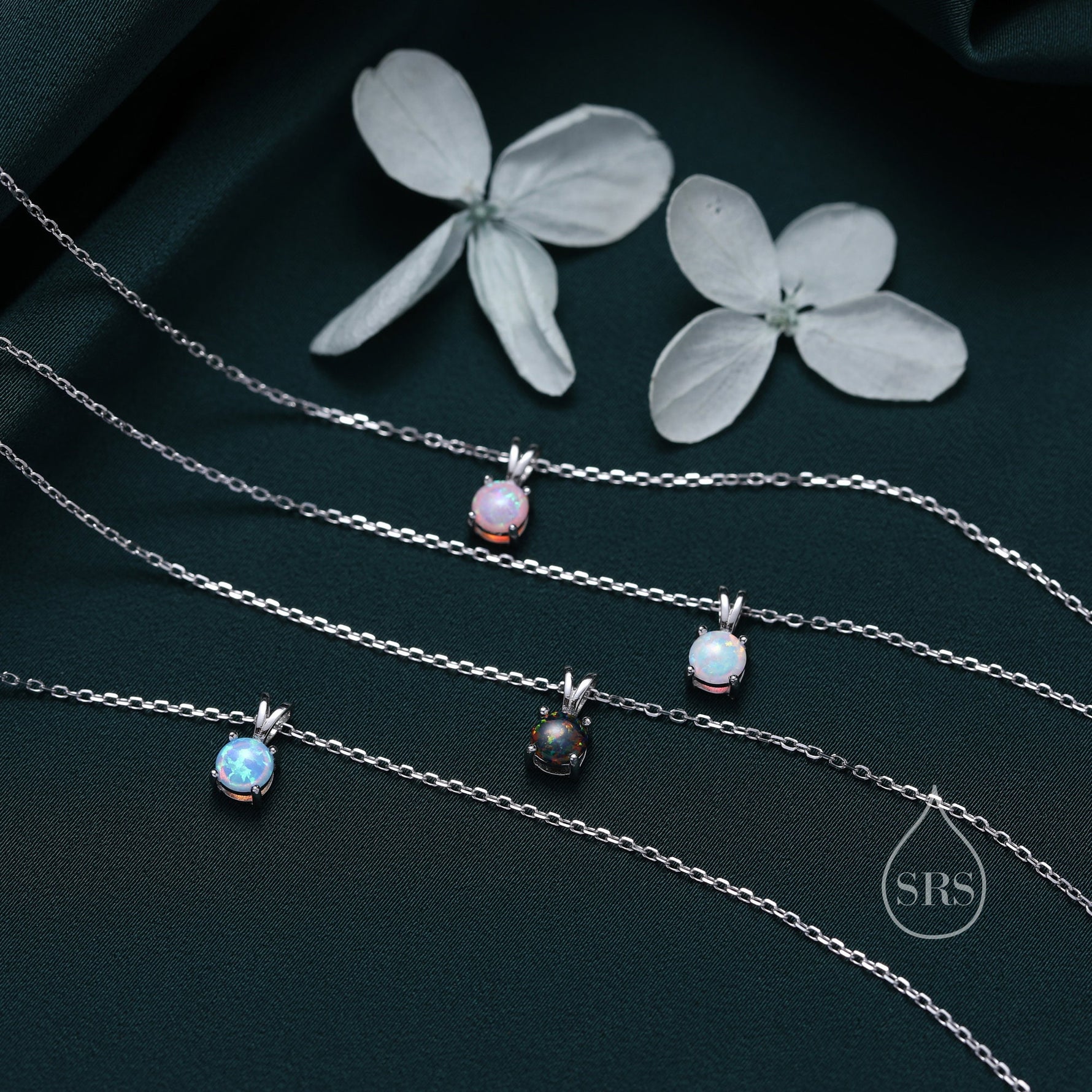 Tiny Pink Opal Pendant Necklace in Sterling Silver, 5mm Lab Opal Necklace, Single Opal Necklace, Fire Opal Necklace