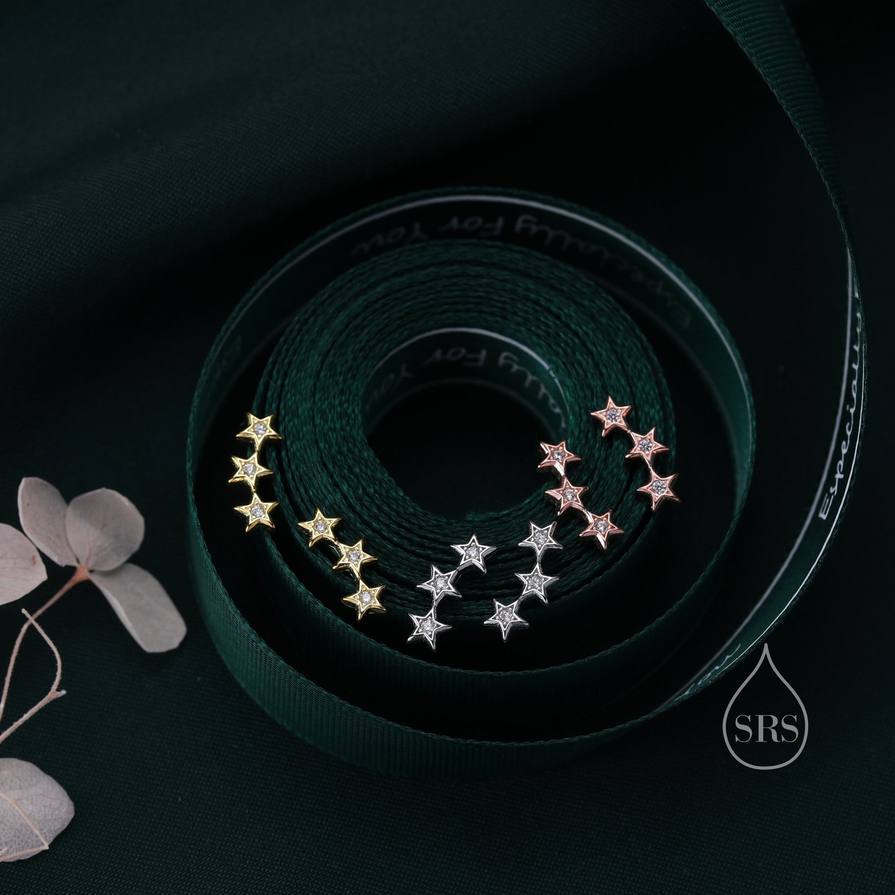 Tiny Star Trio Stud Earrings in Sterling Silver, Silver, Gold or Rose Gold, Three Star Earrings, Sunburst Earrings, Celestial Jewellery