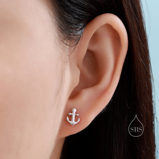 Anchor Stud Earrings in Sterling Silver, Silver or Gold, Tiny Anchor Earrings, Nautical Ocean Theme Earrings