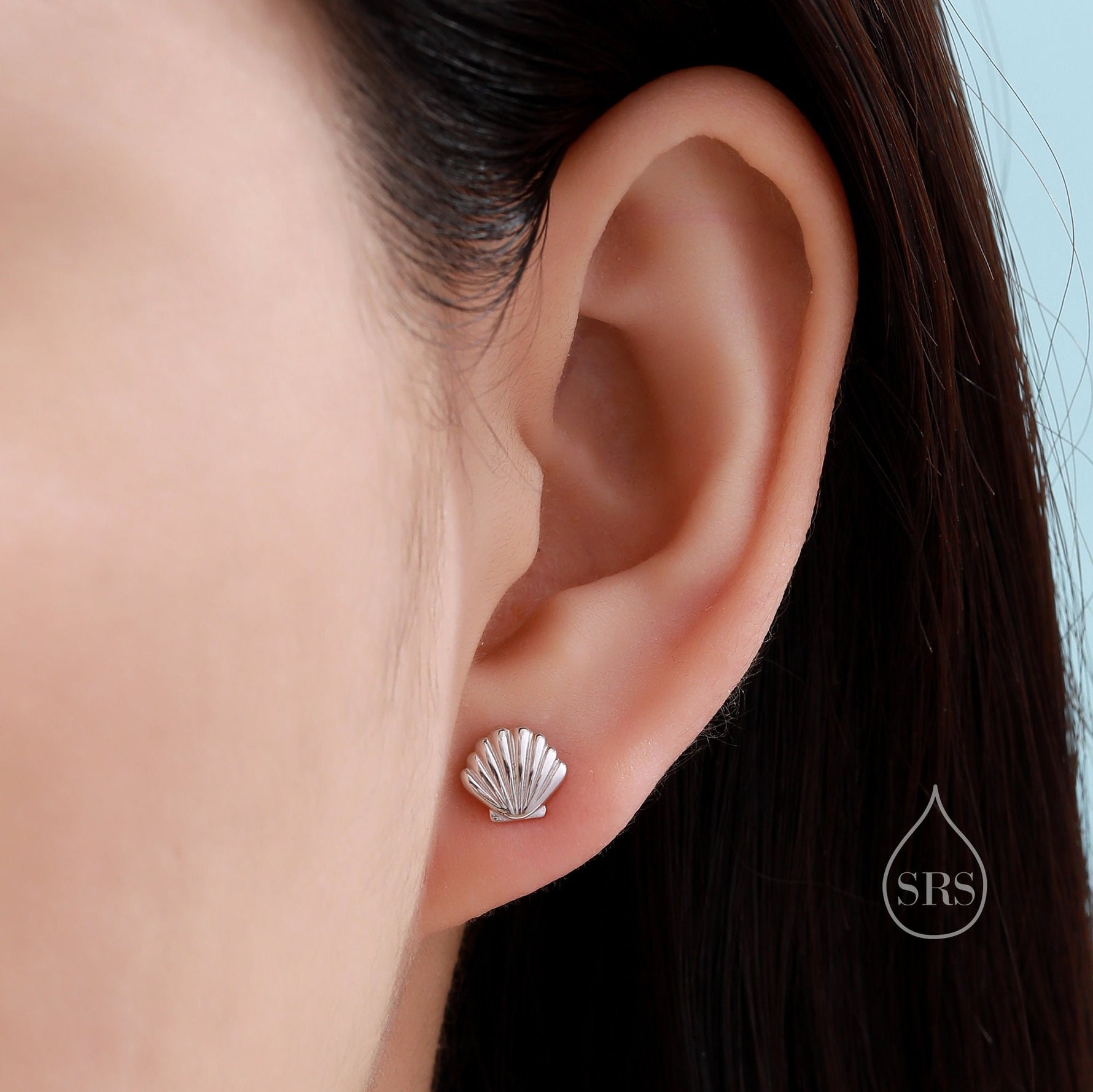 Mismatched Mermaid and Seashell Stud Earrings in Sterling Silver, Silver or Gold or Rose Gold, Ocean Earrings, Asymmetric Sea Shell Earrings