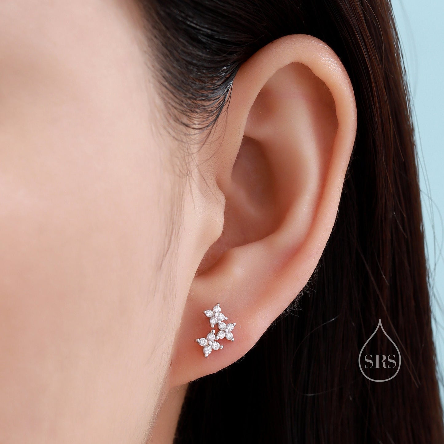 Tiny Hydrangea Bouquet CZ Stud Earrings in Sterling Silver, Silver, Gold or Rose Gold, Three CZ Flower Earrings, CZ Cluster Earrings