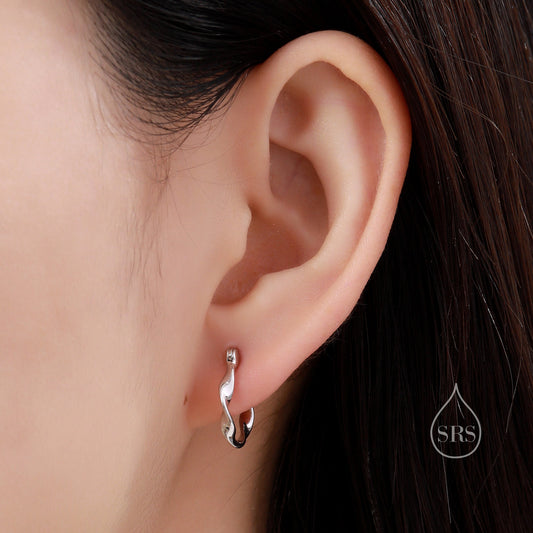 Mobius Strip Huggie Hoops in Sterling Silver, Gold, Rose Gold or Black, 8mm or 10mm, Minimalist Simple Hoop Earrings, Mobius Ring Huggies