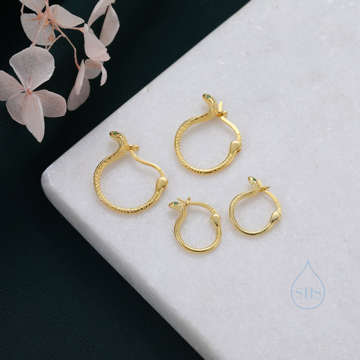 Cobra Snake Huggie Hoops in Sterling Silver, Gold, Rose Gold or Black, 8mm or 12mm, Snake Earrings, Snake Hoops