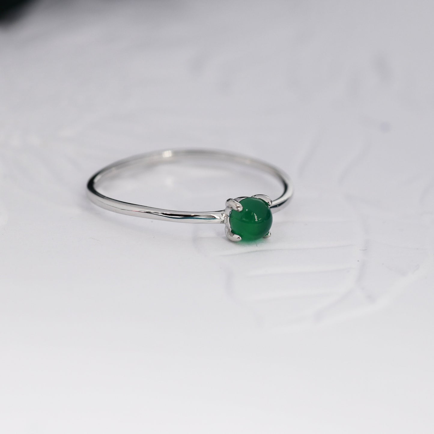 Genuine Green Onyx Ring in Sterling Silver, US 5 - 8, Natural Green Onyx Stone Ring,  Four Prong Solitaire Ring