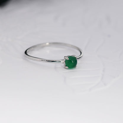 Genuine Green Onyx Ring in Sterling Silver, US 5 - 8, Natural Green Onyx Stone Ring,  Four Prong Solitaire Ring