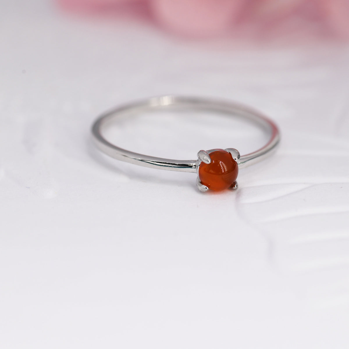 Genuine Red Carnelian Ring in Sterling Silver, US 5 - 8, Natural Red Carnelian Stone Ring, Four Prong Solitaire Ring