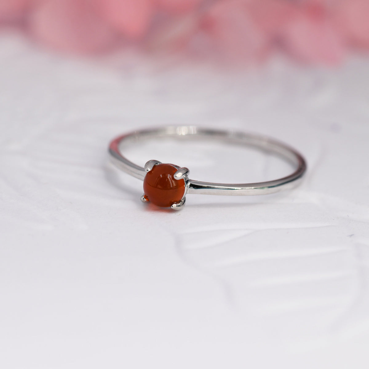 Genuine Red Carnelian Ring in Sterling Silver, US 5 - 8, Natural Red Carnelian Stone Ring, Four Prong Solitaire Ring