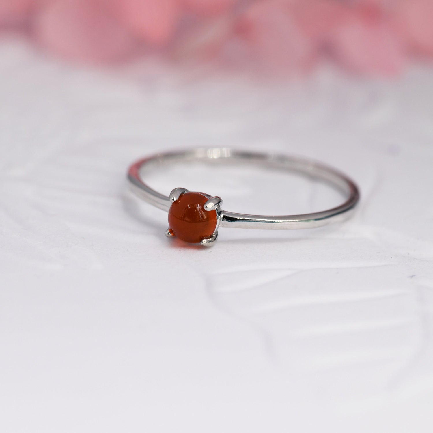 Genuine Red Carnelian Ring in Sterling Silver, US 5 - 8, Natural Red Carnelian Stone Ring, Four Prong Solitaire Ring
