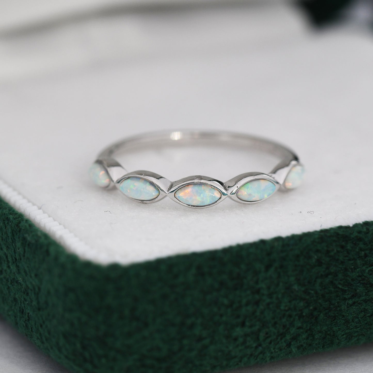 Fire Opal Marquise Ring in Sterling Silver, US 5 - 8, Opal Cluster Ring, Silver Opal Ring, Lab Opal Stone Ring, White Opal Ring