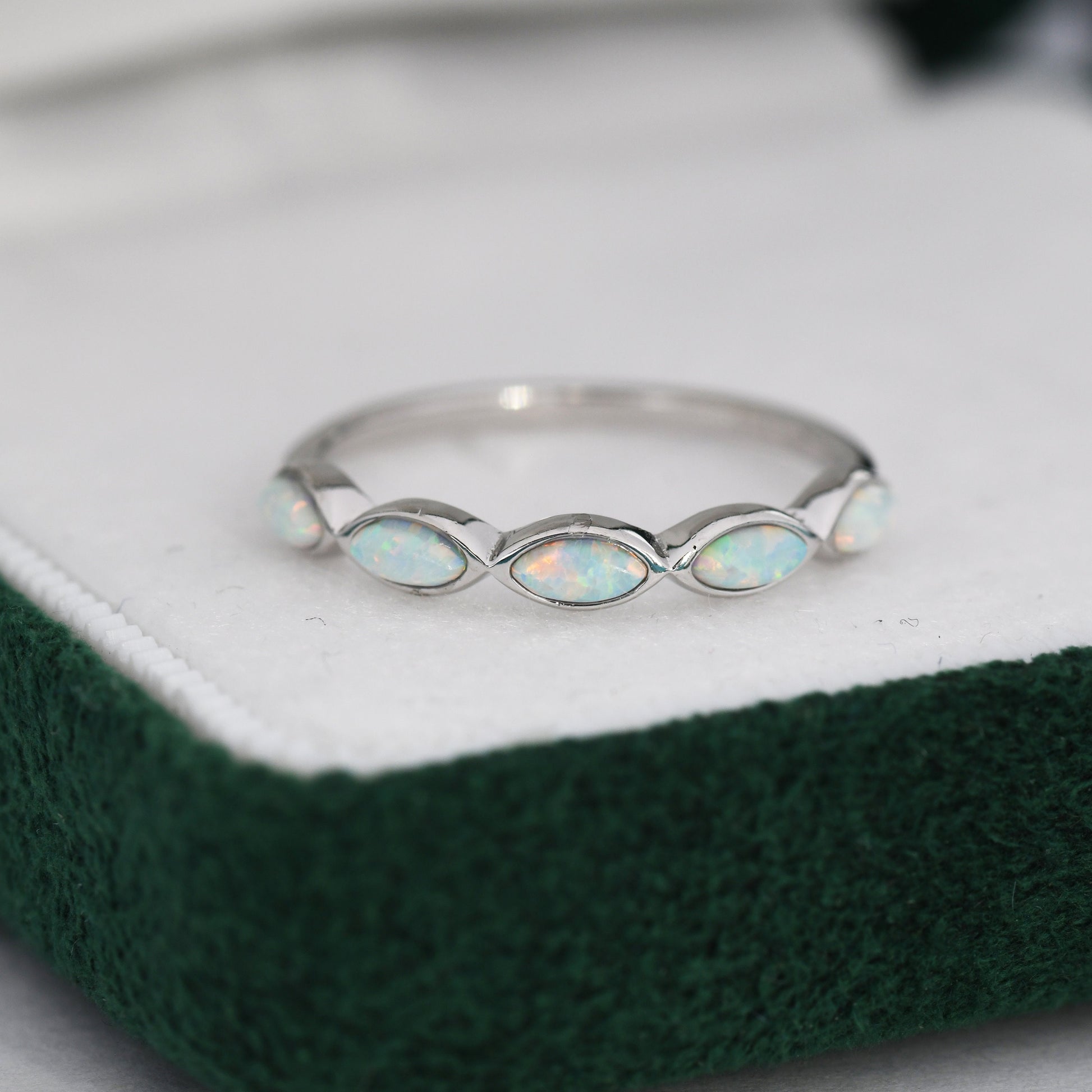 Fire Opal Marquise Ring in Sterling Silver, US 5 - 8, Opal Cluster Ring, Silver Opal Ring, Lab Opal Stone Ring, White Opal Ring