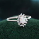 White Opal CZ Halo Oval Ring in Sterling Silver, US 5 - 8, 4x6mm, Lab Opal Stone Ring, Fire Opal Ring