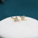 Extra Small Trinity Aurora CZ Stud Earrings in Sterling Silver - Gold or Silver - Aurora AB Crystal Trio Stud