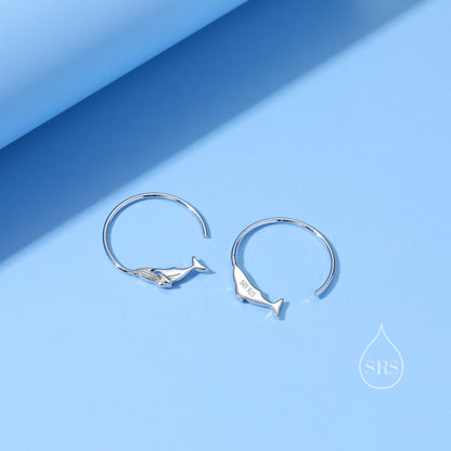 Whale Open Hoop Earrings in Sterling Silver, Silver or Gold, Minimalist Whale Earrings, Simple Whale Earrings