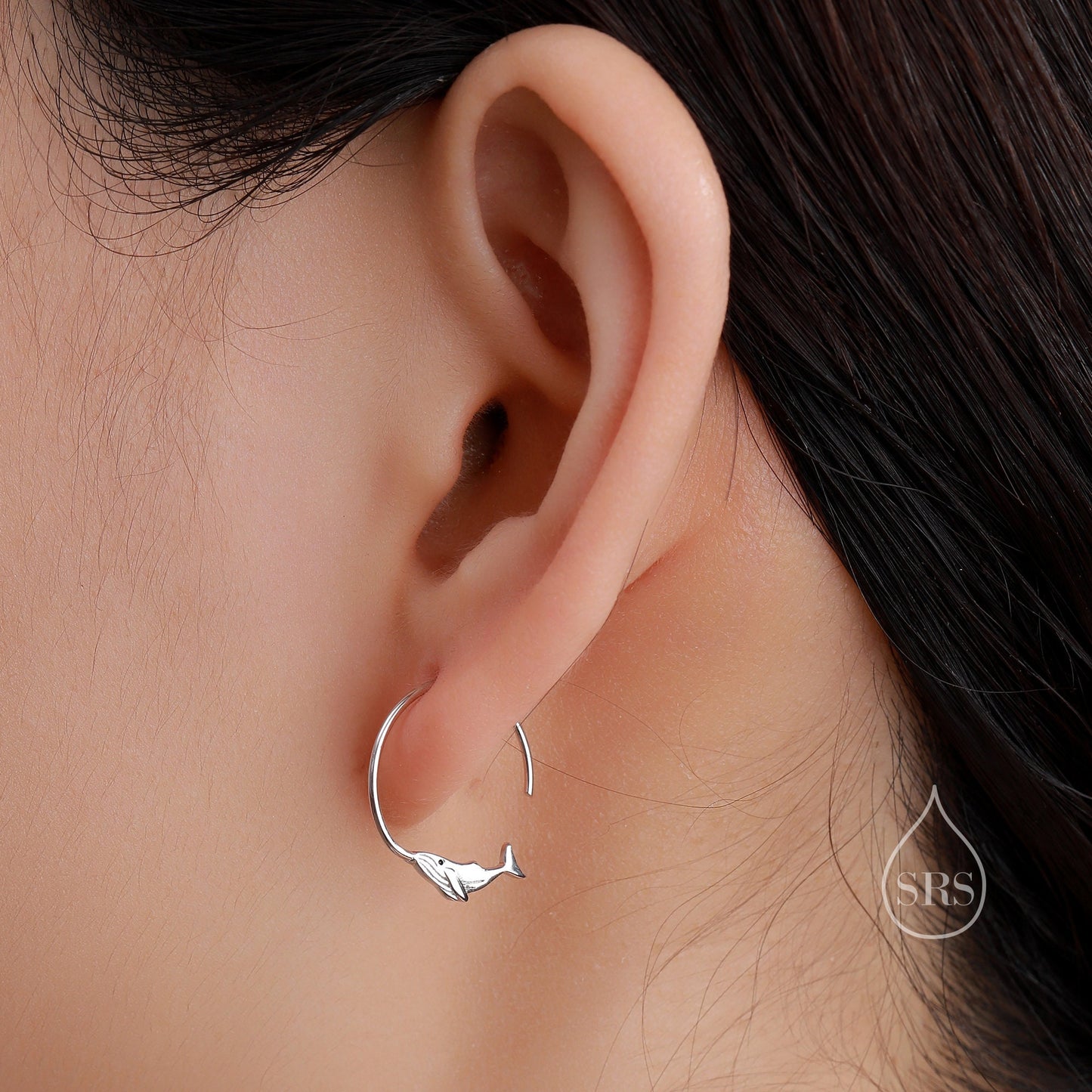 Whale Open Hoop Earrings in Sterling Silver, Silver or Gold, Minimalist Whale Earrings, Simple Whale Earrings