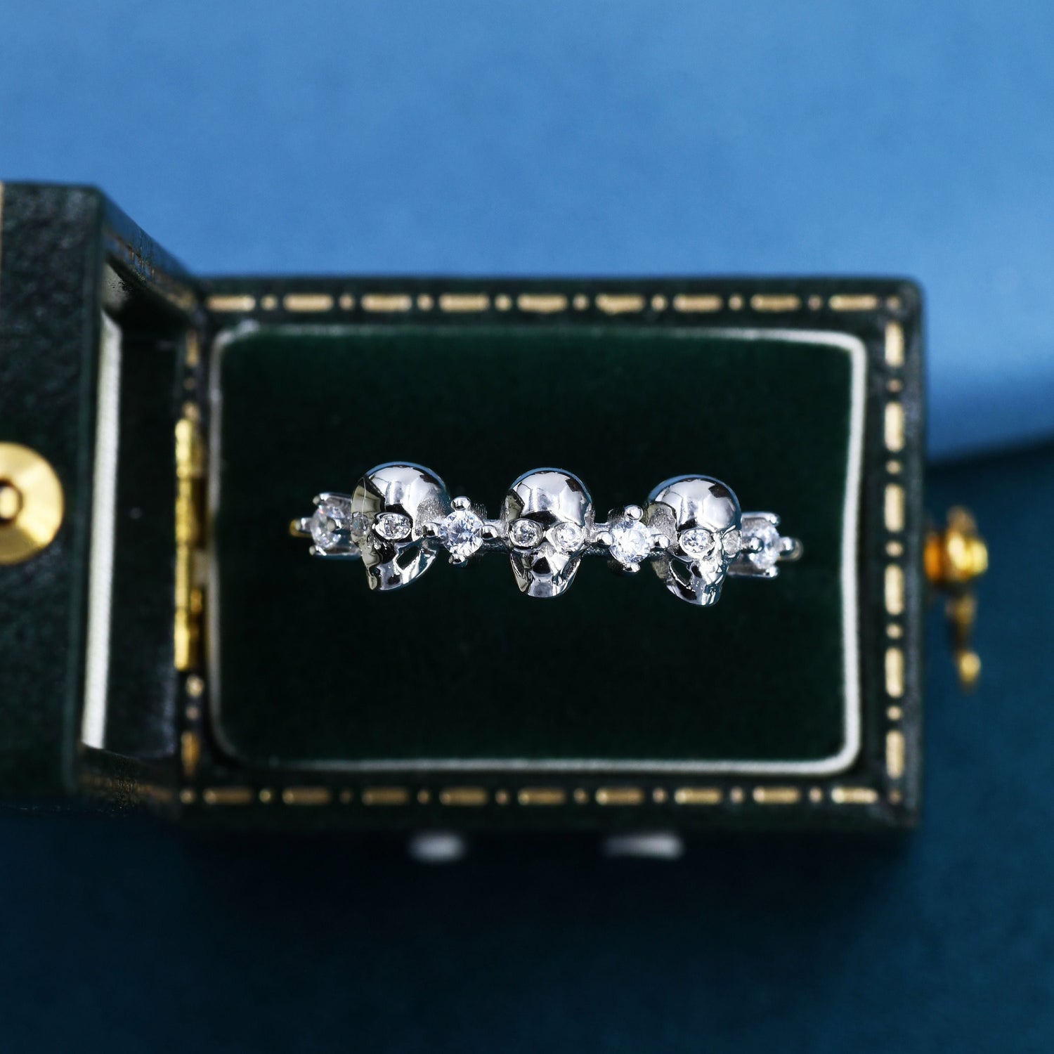 Sterling Silver Triple Skull Ring, Silver Skull Ring, Tiny Skull Ring, US 5-8, Skeleton Ring