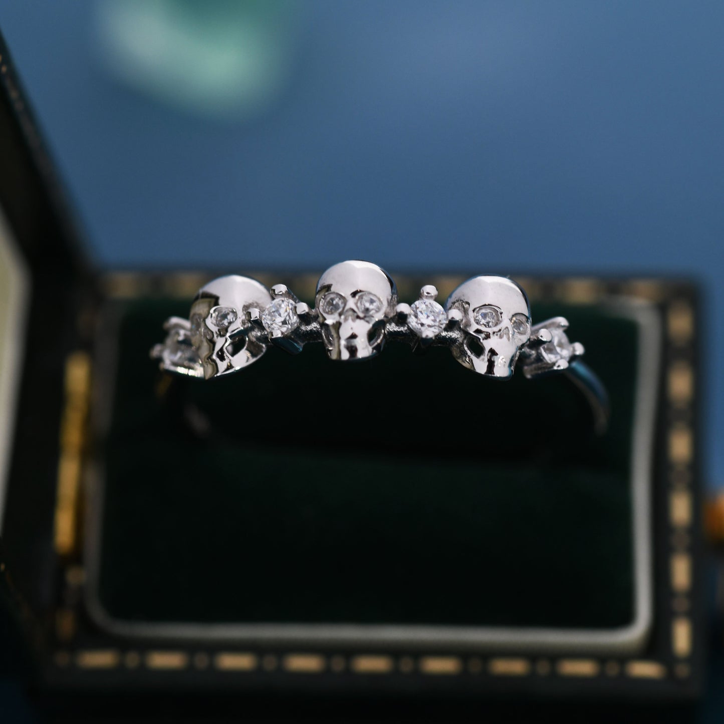 Sterling Silver Triple Skull Ring, Silver Skull Ring, Tiny Skull Ring, US 5-8, Skeleton Ring