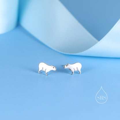 Capybara Stud Earrings in Sterling Silver - Cute Animal Earrings  - Pantanal Animal - Fun, Whimsical