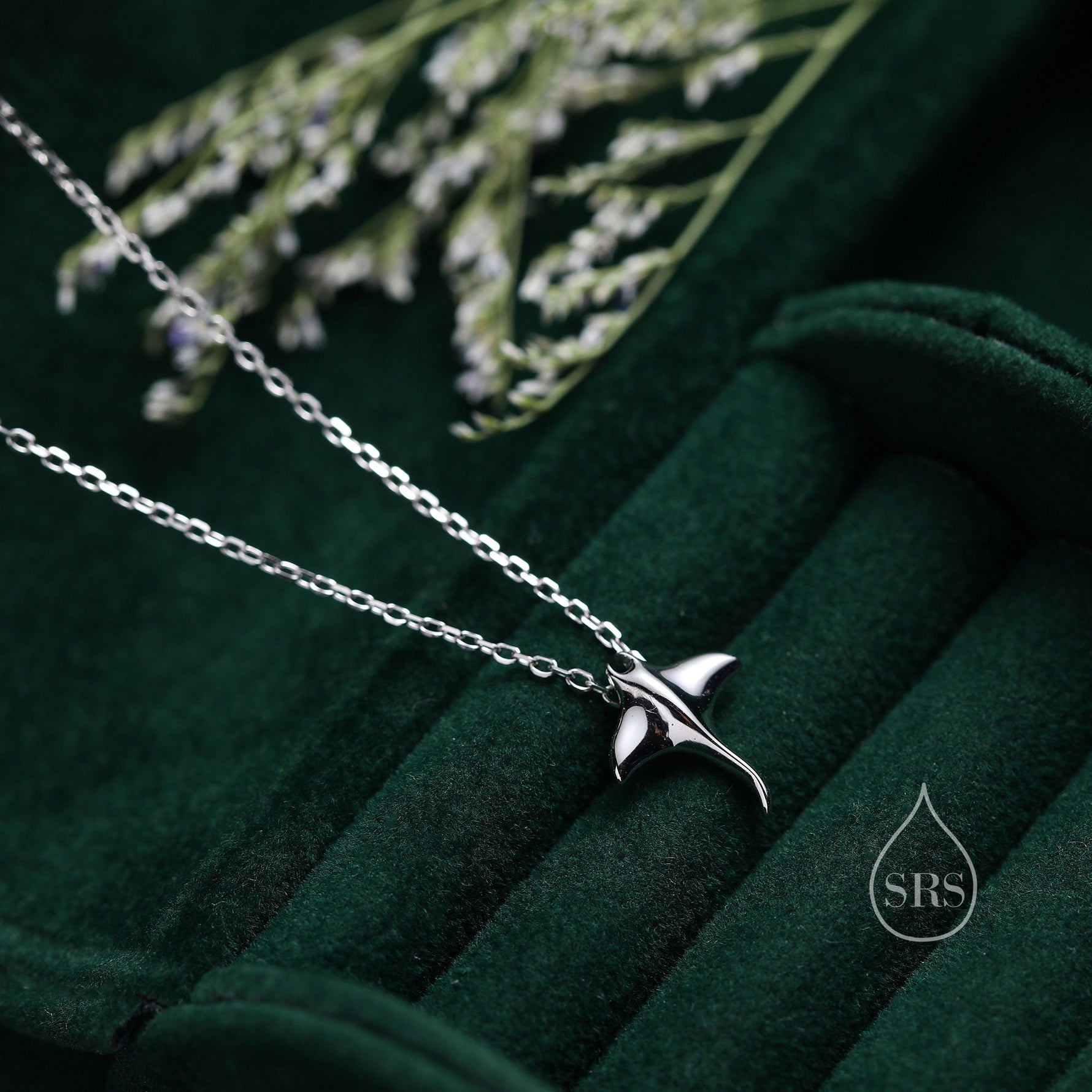 Manta Ray Pendant Necklace in Sterling Silver, Ray Fish Necklace, Stingray Necklace