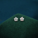 White Opal Flower Stud Earrings in Sterling Silver - Gold or Silver - Opal Forget-me-not - Opal Cluster - Petite Stud Earrings, Fire Opal