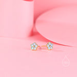 Blue Opal Flower Stud Earrings in Sterling Silver - Gold or Silver - Opal Forget-me-not - Opal Cluster - Petite Stud Earrings, Fire Opal