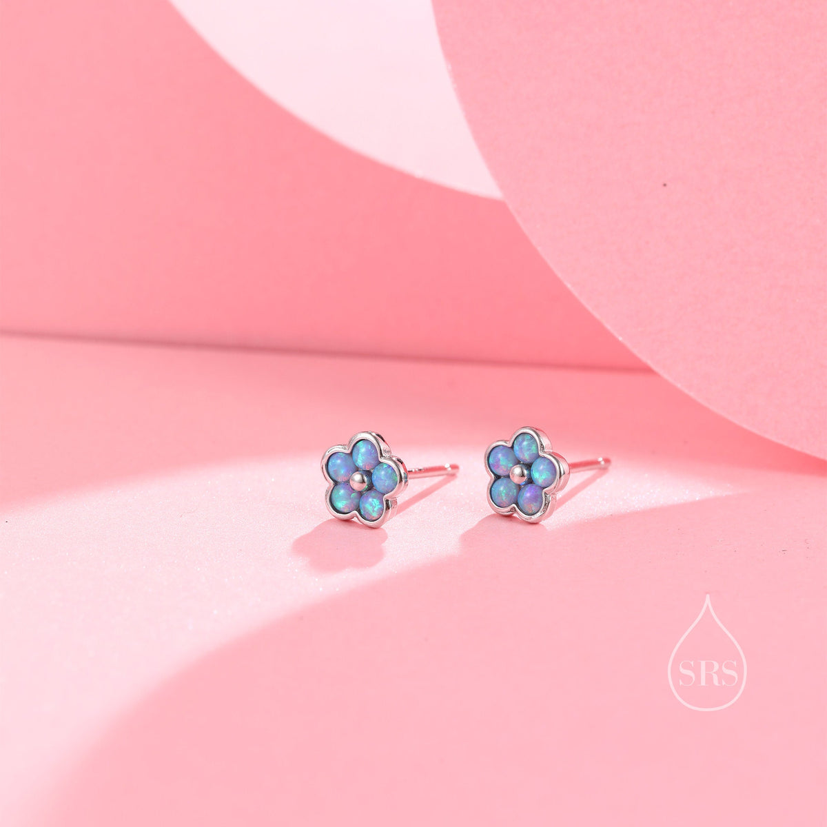 Blue Opal Flower Stud Earrings in Sterling Silver - Gold or Silver - Opal Forget-me-not - Opal Cluster - Petite Stud Earrings, Fire Opal