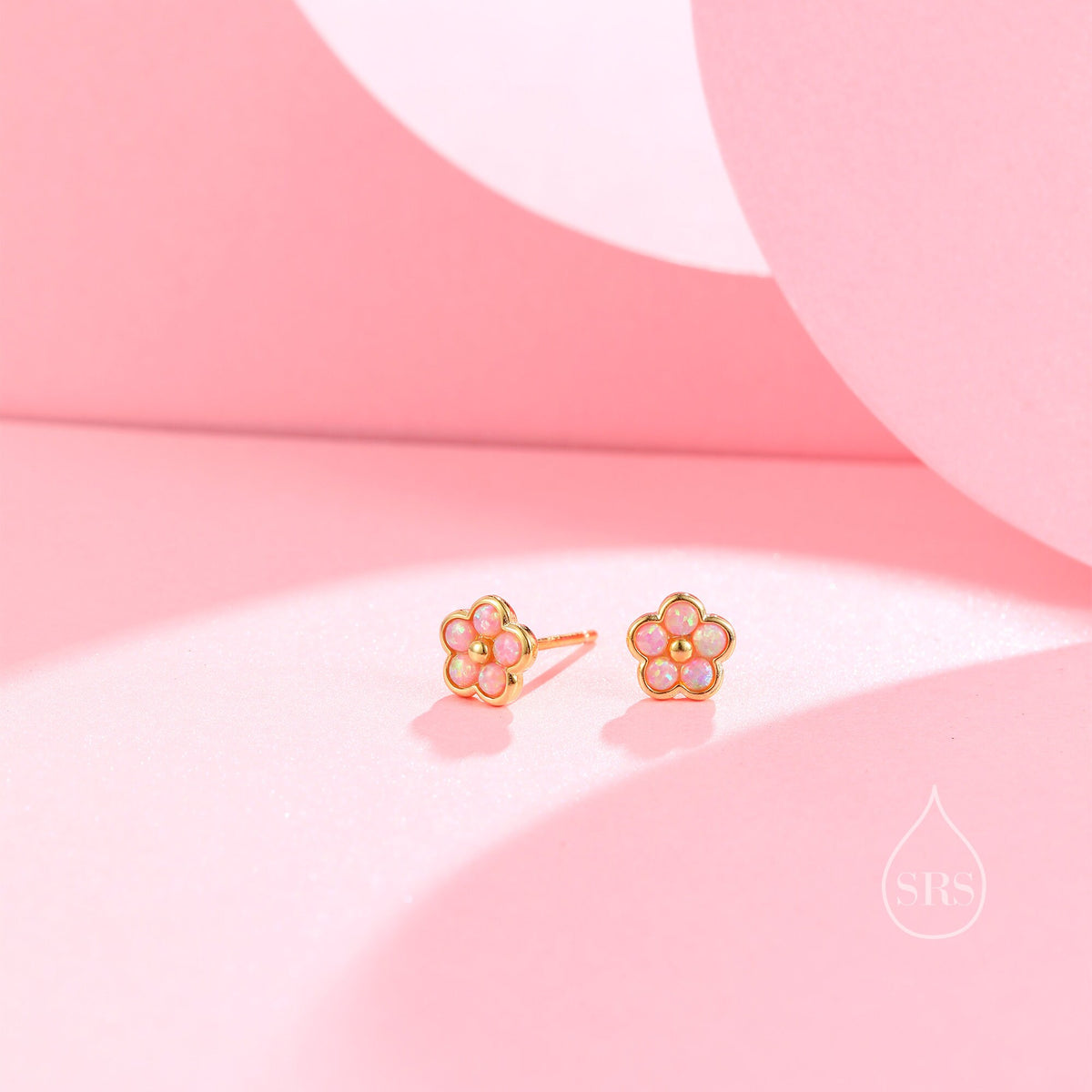 Pink Opal Flower Stud Earrings in Sterling Silver - Gold or Silver - Opal Forget-me-not - Opal Cluster - Petite Stud Earrings, Fire Opal