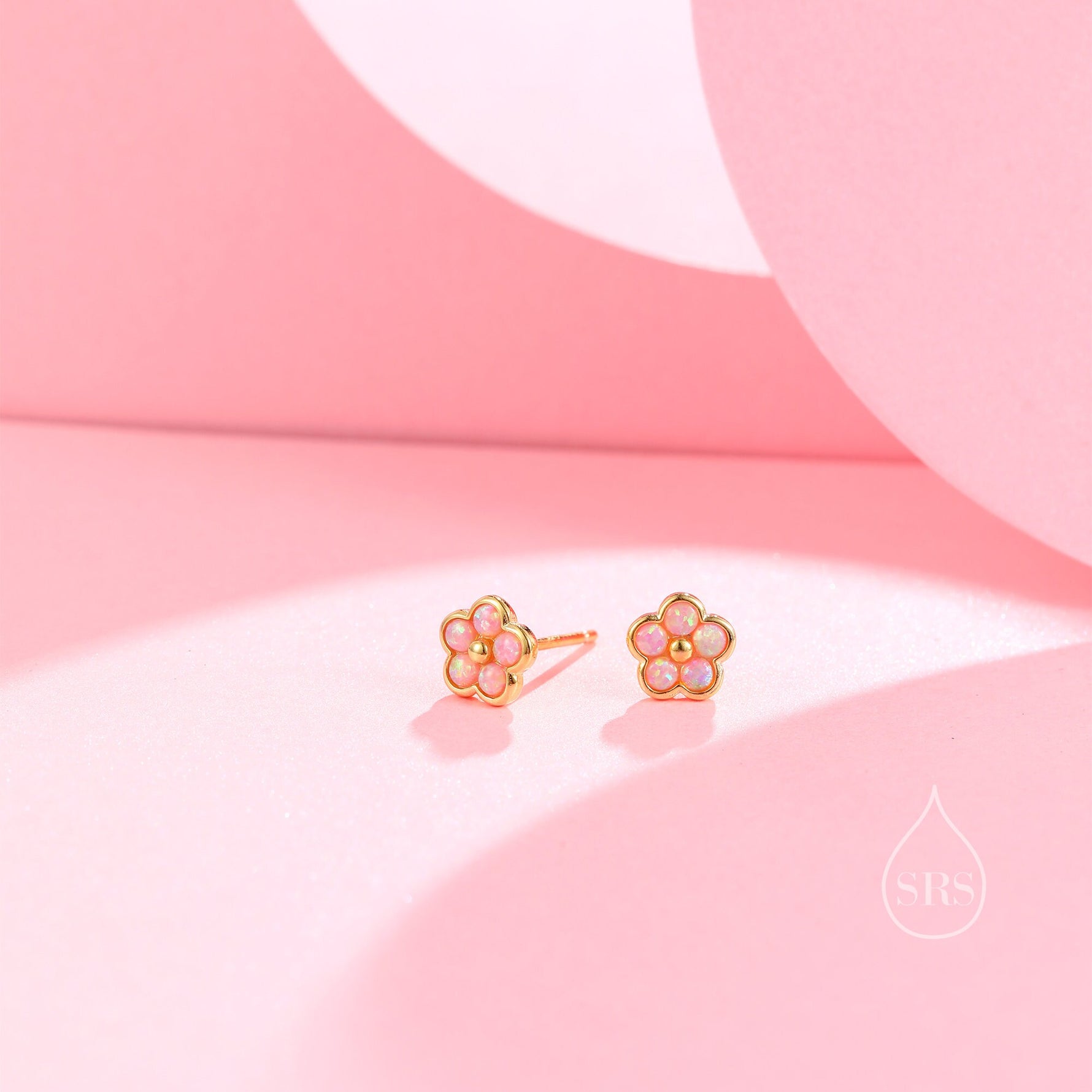 Pink Opal Flower Stud Earrings in Sterling Silver - Gold or Silver - Opal Forget-me-not - Opal Cluster - Petite Stud Earrings, Fire Opal