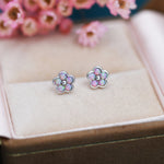 Pink Opal Flower Stud Earrings in Sterling Silver - Gold or Silver - Opal Forget-me-not - Opal Cluster - Petite Stud Earrings, Fire Opal