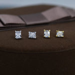Emerald Cut Diamond CZ Stud Earrings in Sterling Silver, Silver or Gold, Square Cut Crystal Earrings, April Birthstone